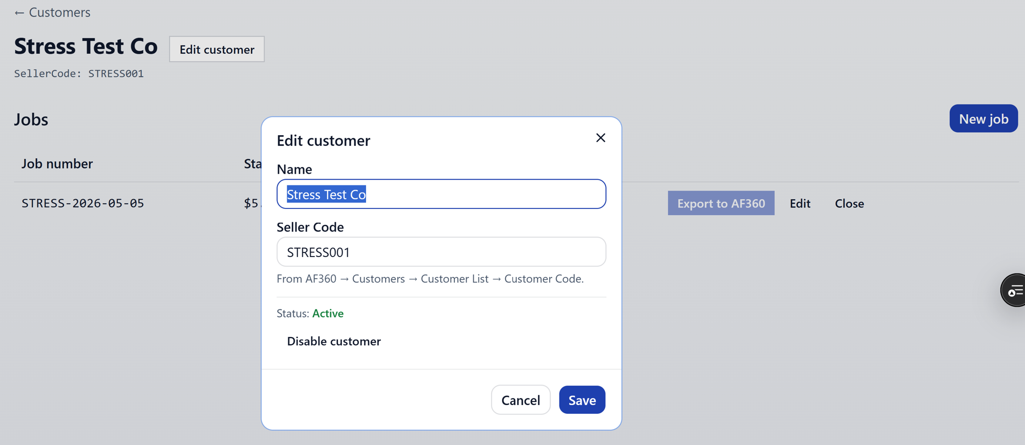 Edit customer dialog