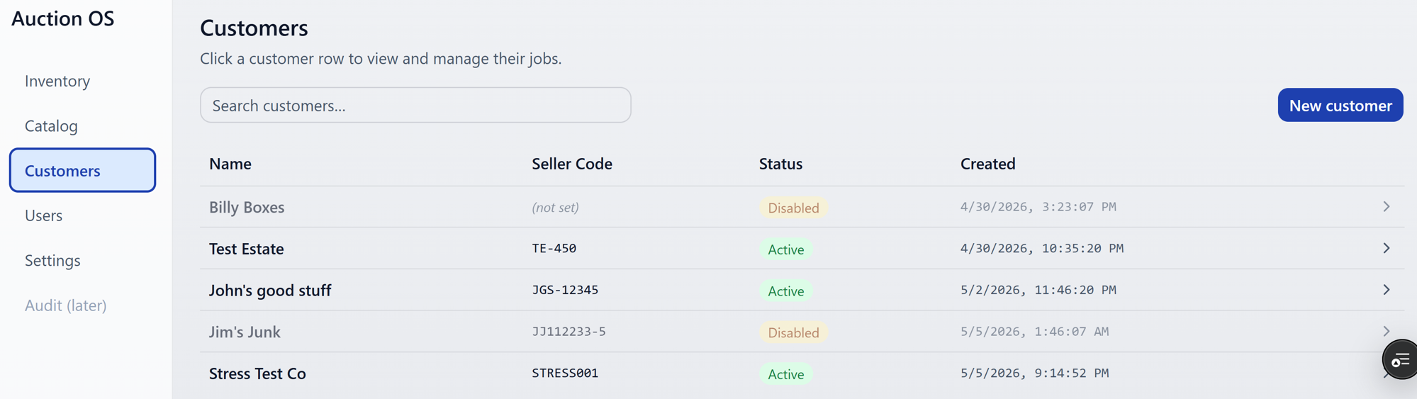 Customers list