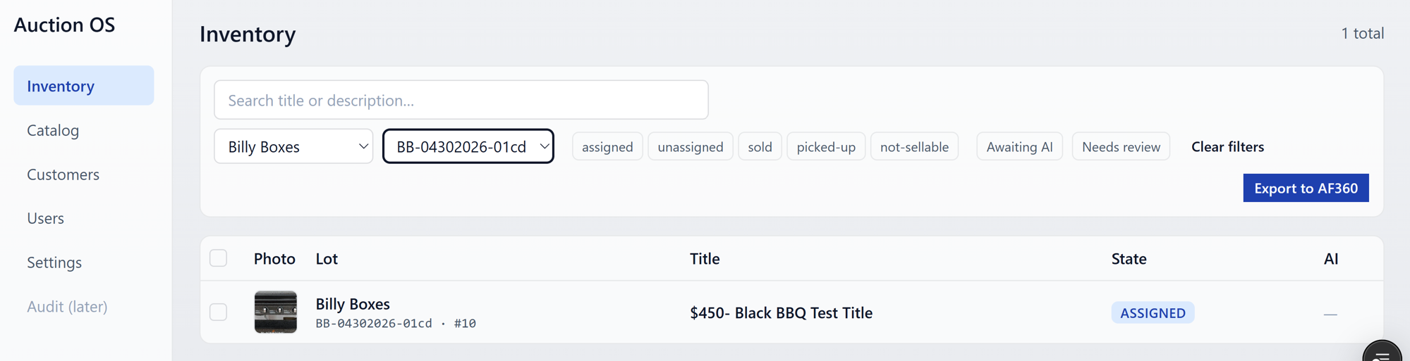 Inventory export button
