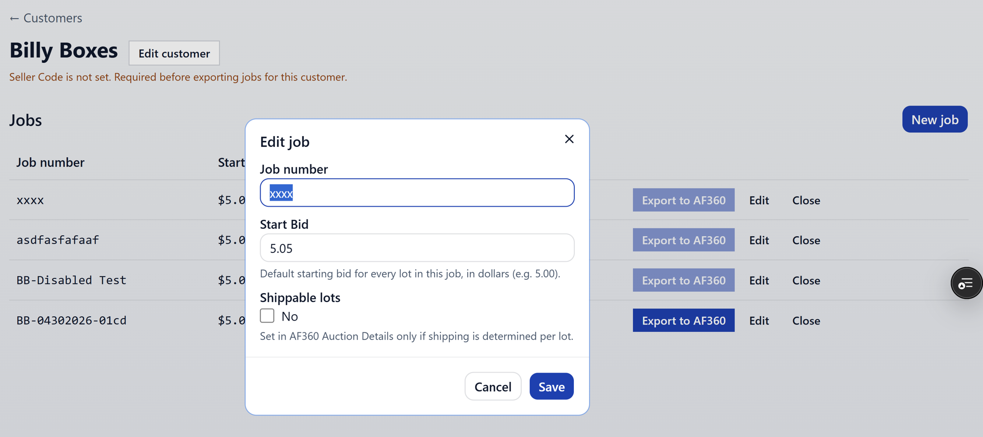 Edit job dialog