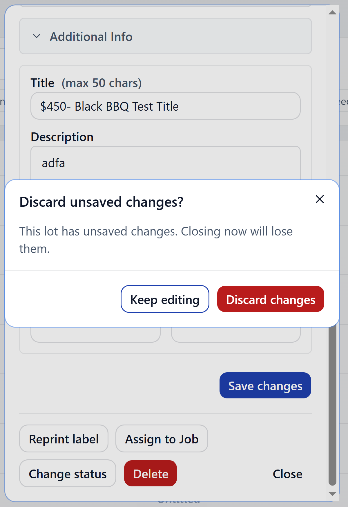 Unsaved changes warning